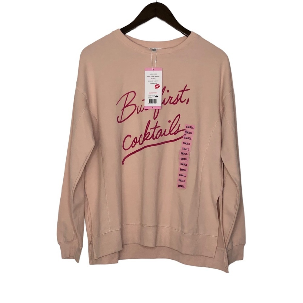 NWT‎ Wildfox But First Cocktails Light Pink Sweatshirt Size Small